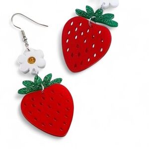 Strawberry and Flower Earrings - Red and Green